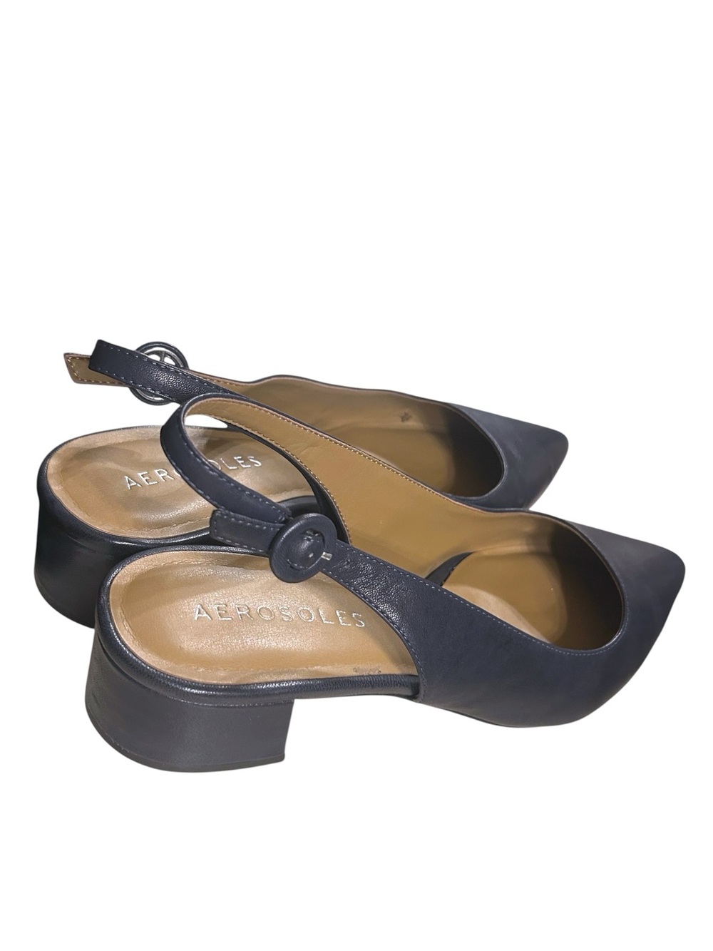 Navy Leather Pointed Toe Slingback Thick 2” Block Heels Size 11 - Picture 7 of 16